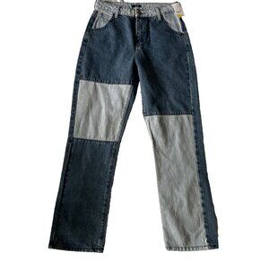 Colorblock Patchwork Blue Jeans Size 8 Straight-Leg Womens By Rue21 100% Cotton